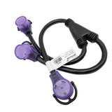Parkworld 692088 RV 30 AMP Splitter, TT-30P to (2) TT-30R (Black with neon-Light in Ends) Y Adapter Cord, 3FT