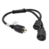 Parkworld 886160 Splitter, 30 AMP Y Adapter Cord 3-Prong Twist Lock L6-30 Male Plug to (2) L6-30 Female Dual Receptacle