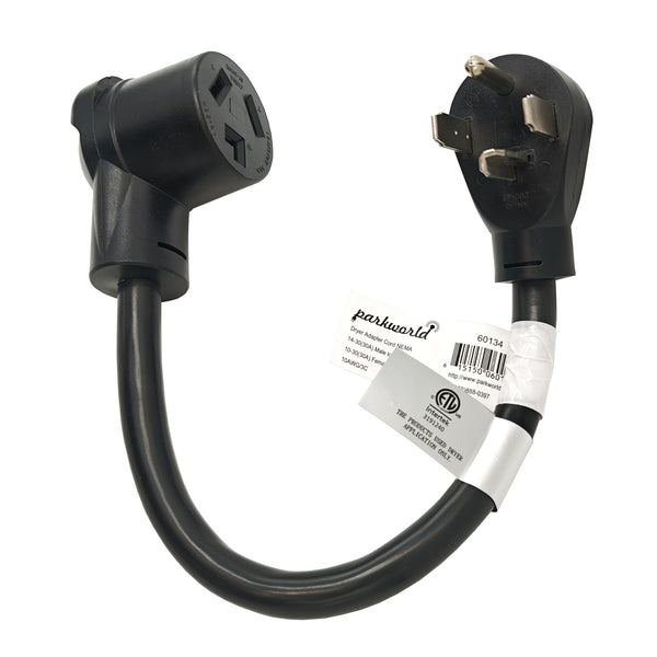 Parkworld 60134 Dryer Adapter Cord ETL Listed NEMA 14-30P Male to 10-30R Female, 30A, 250V, 7500W
