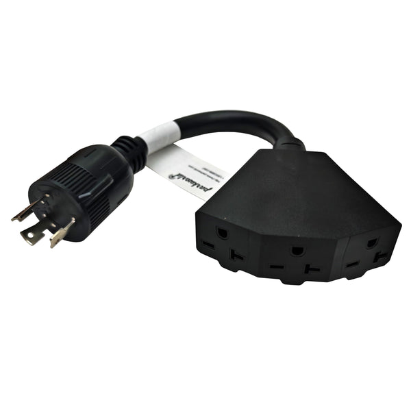 Parkworld 65504 NEMA L6-30P to 6-20R (T-Blade 6-15R) Tri-outlets 1FT