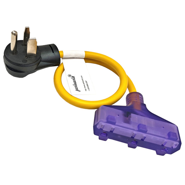 Parkworld 62336 AC Power Adapter Cord NEMA 5-50P Male to (3) 5-15R Tri Outlet Household 15 AMP Female x3, 125 Volt, 2FT