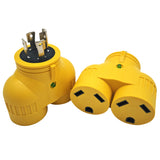 Parkworld 65917 Generator Adapter 4 Prong 30A Twist Lock L14-30 Plug to RV 30A (2) TT-30 Receptacle