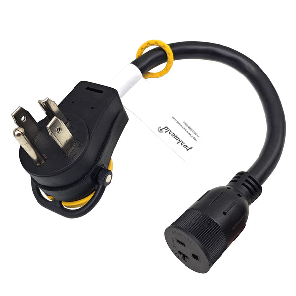 Parkworld 79339 Dryer Piggy-Back Adapter Splitter Cord NEMA 14-30P to 14-30R 30A 125V/250V & 5-20R 20A 125V 1.5 Feet