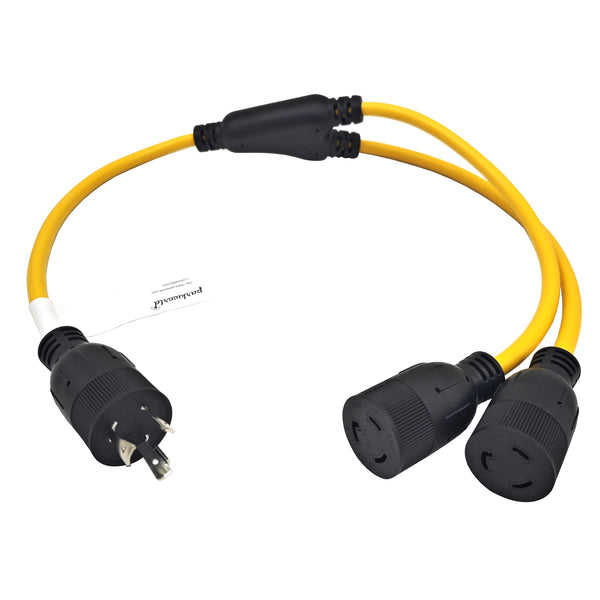 Parkworld 79063 Splitter L5-20 Plug to (2) L5-20 Receptacle, L5 Twist Lock 3-Prong 20 AMP Y Adapter Cord
