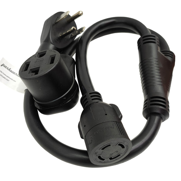 Parkworld 64286 NEMA 14-30P to L14-30R Splitter Cord, NEMA 14-30 Dryer 4-Prong Plug to Generator L14-30 Outlet and 14-30 Receptacle 3 Feet