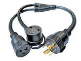 Parkworld 885873 Splitter L14-30P Male to TT-30R & Generator 5-20R (Household 5-15R) Female, Generator Y Adapter Cord 4-Prong 30 AMP Locking Plug to RV & Regular Receptacle